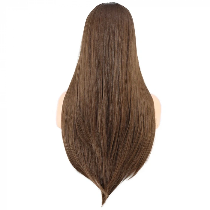 Düz Perçemli Uzun Fiber Sentetik Peruk - Kumral