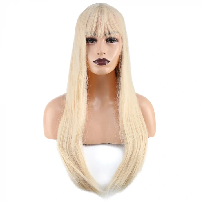 Düz Perçemli Uzun Fiber Sentetik Peruk - Platin