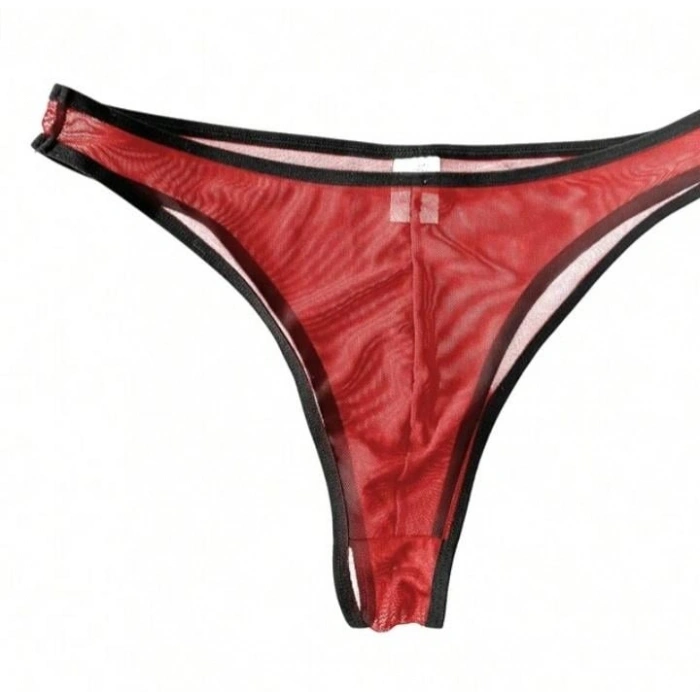 Erkek  Biyeli Kırmızı Transparan Brazillian Slip