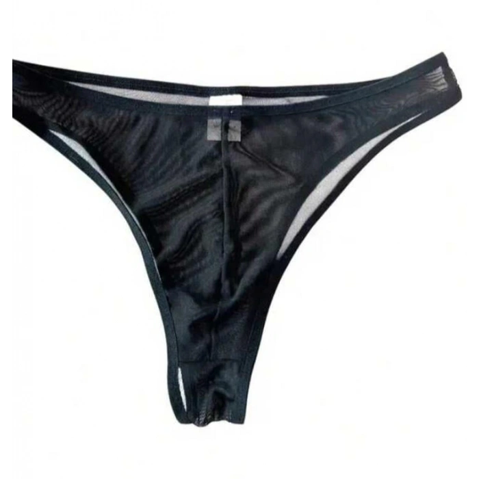 Erkek  Biyeli Siyah Transparan Brazillian Slip