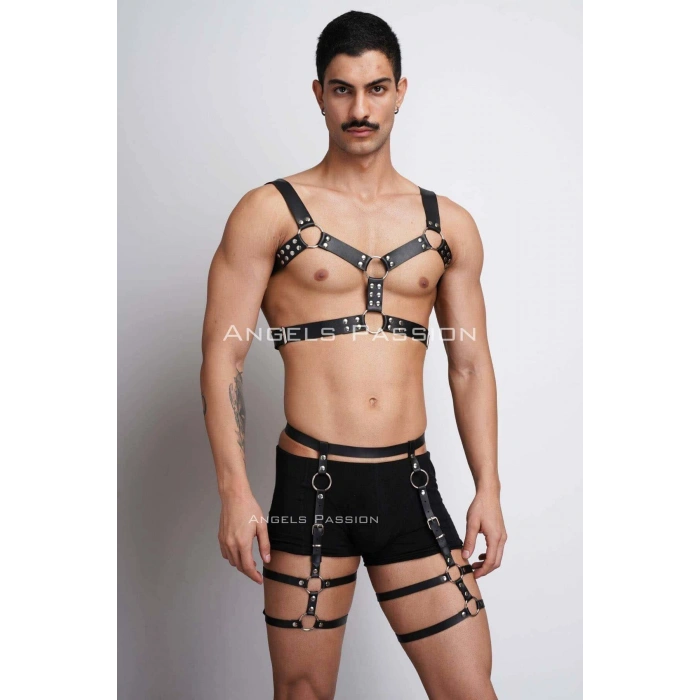 Erkek  Deri Göğüs Harness Ve Bacak Harness Takım - Brfm195
