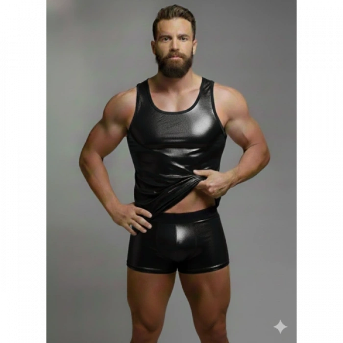 Erkek Lame Tank Top Boxer Takımı