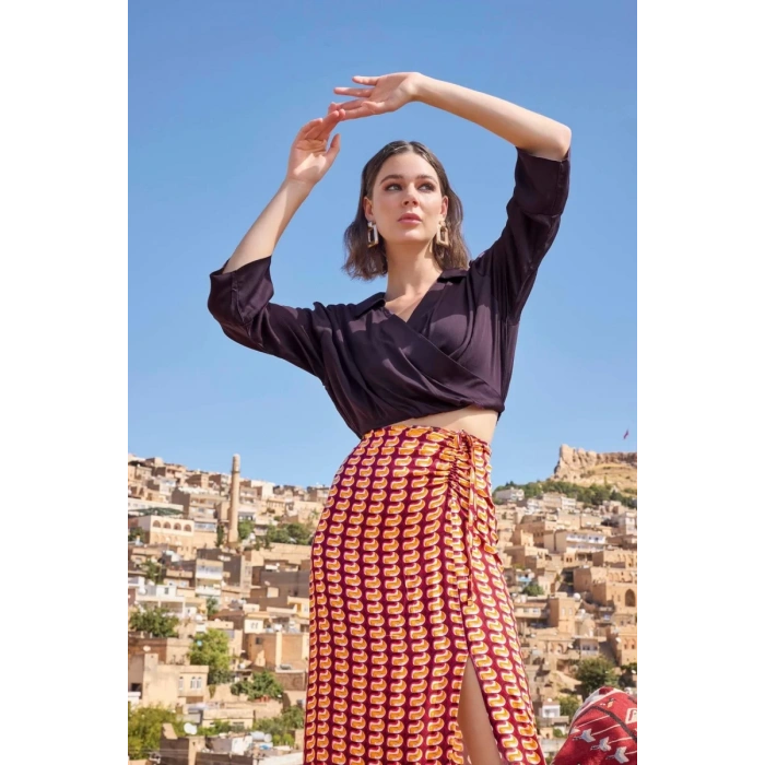 Etnik Desenli Saten Etek Takımı