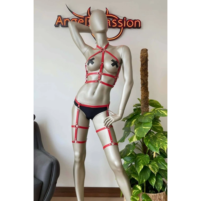 Fantazi Deri Jartiyer ve Göğüs Harness Takım - APFT272