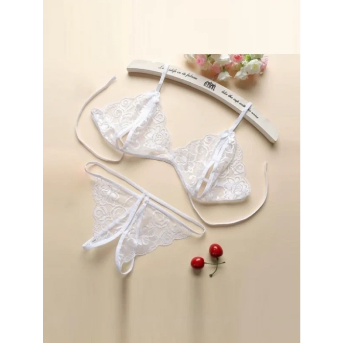 Fantezi Beyaz Dantelli Seksi Sütyen Kilot Takım