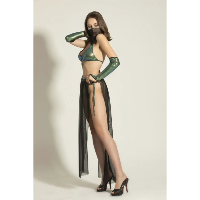 FANTEZİ DANSÖZ KOSTÜMÜ SİYAH/YEŞİL (MGP6456)