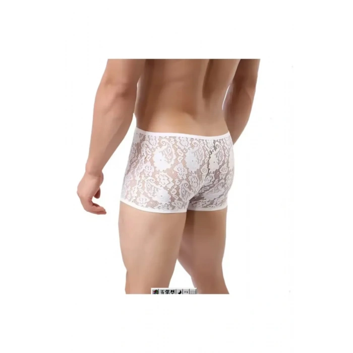 Fantezi Dantelli Beyaz Seksi Erkek Boxer - Erkek İç çamaşırı BC4613