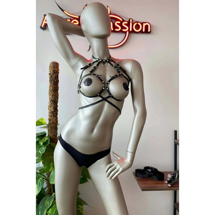 Fantezi Deri Giyim Siyah Harness - Brf330