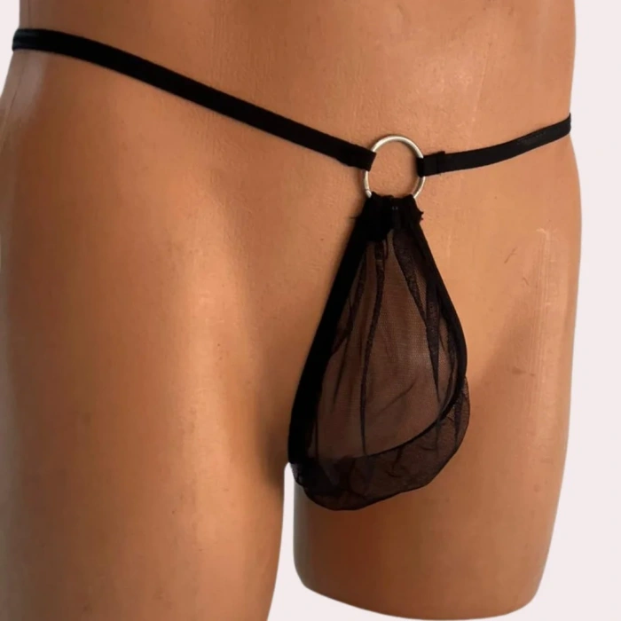 Fantezi Siyah Transparan Halkalı Tül Erkek String Seksi Erkek İç Çamaşırı BC4610