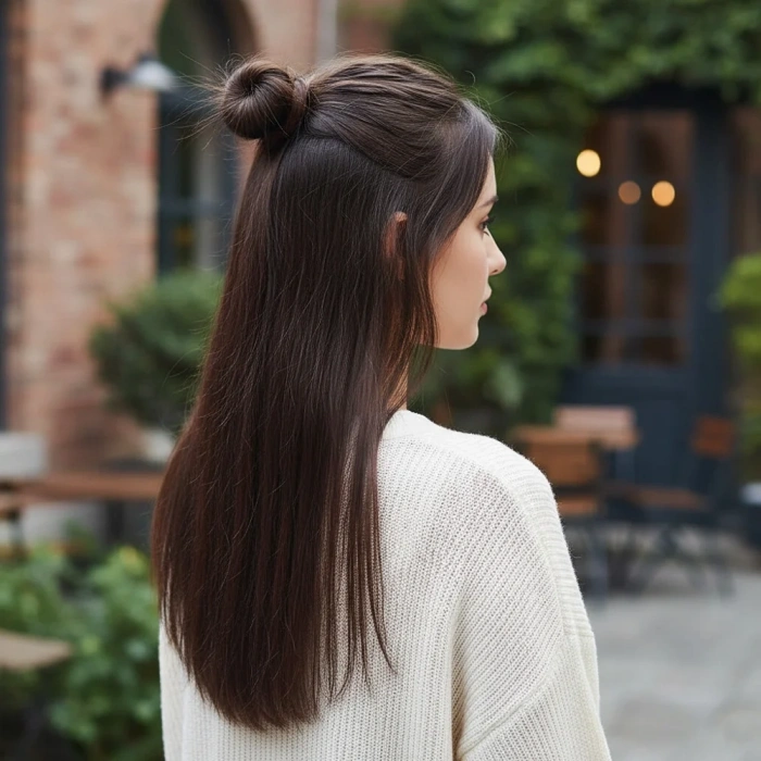 Fiber Sentetik Düz Yarım Ay + 2 Yan Çıt Çıt - Koyu Kahve