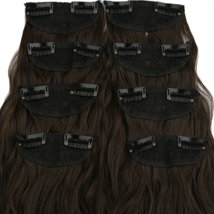 Fiber Sentetik Kabarık Dalgalı 8 Parça Çıt Çıt - Açık Kahve