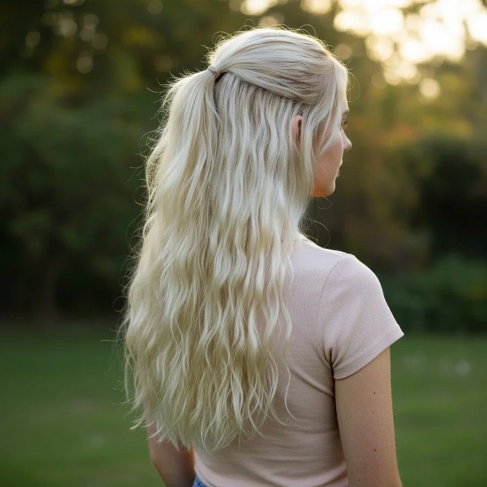 Fiber Sentetik Kabarık Dalgalı Yarım Ay + 2 Yan Çıt Çıt - Açık Platin