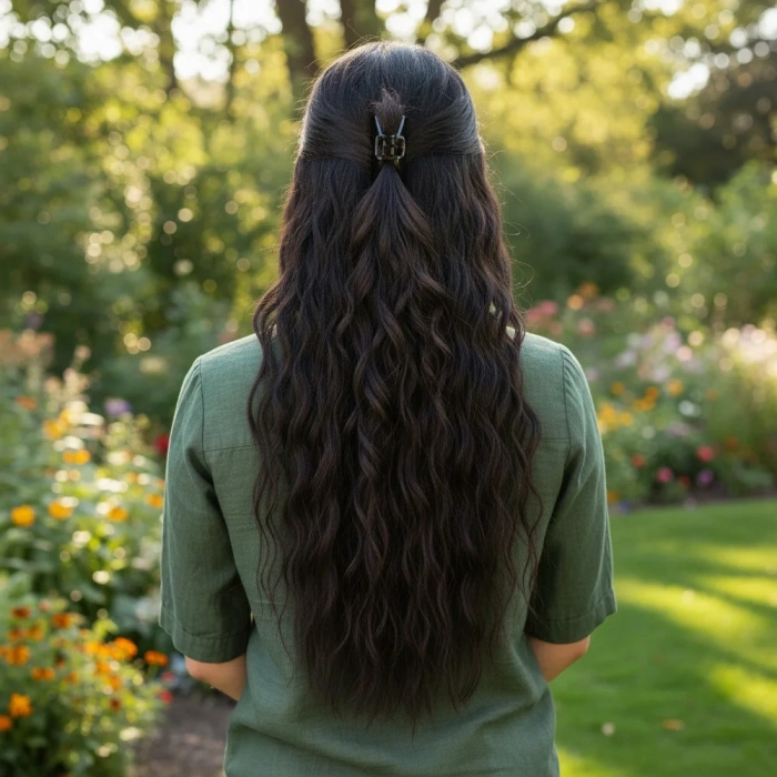 Fiber Sentetik Kabarık Dalgalı Yarım Ay + 2 Yan Çıt Çıt - Kahverengi