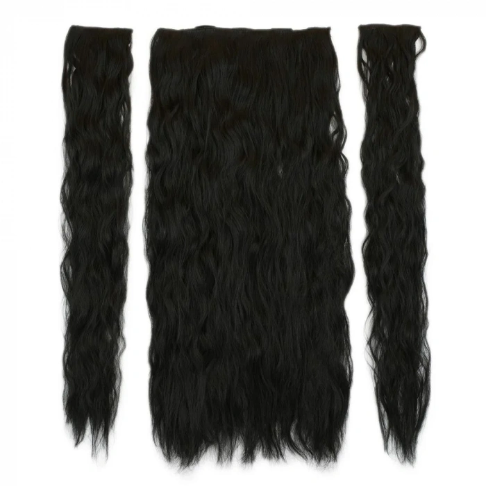 Fiber Sentetik Kabarık Dalgalı Yarım Ay + 2 Yan Çıt Çıt - Siyah