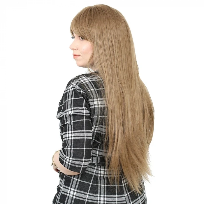 Fiber Sentetik Uzun Düz Kahküllü Peruk - Bebek Kumralı