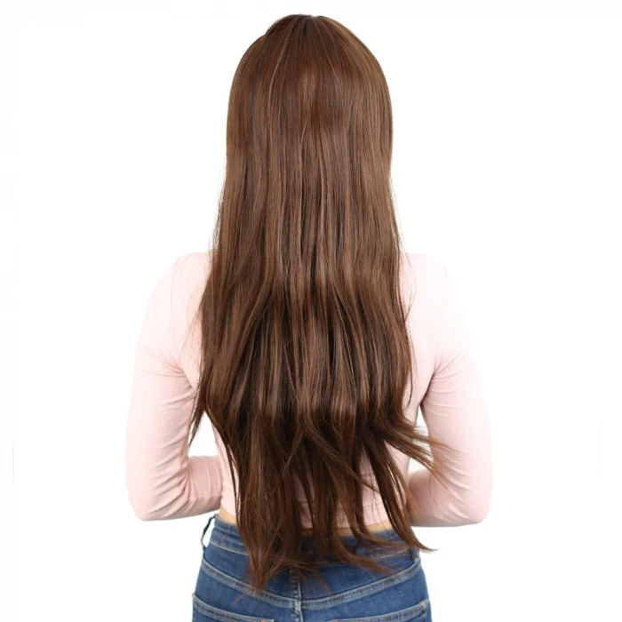 Fiber Sentetik Uzun Düz Kahküllü Peruk - Kahve  Karamel