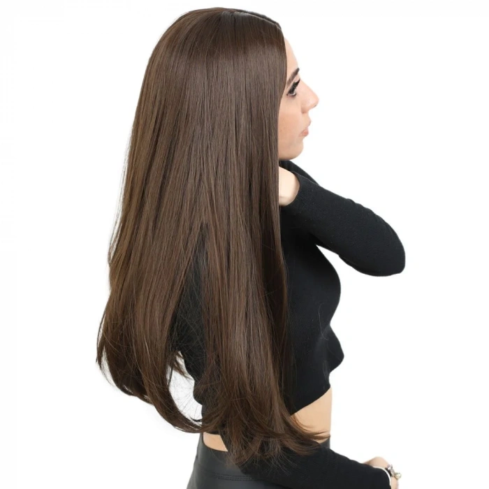 Fiber Sentetik Uzun Düz Peruk - Açık Kahve