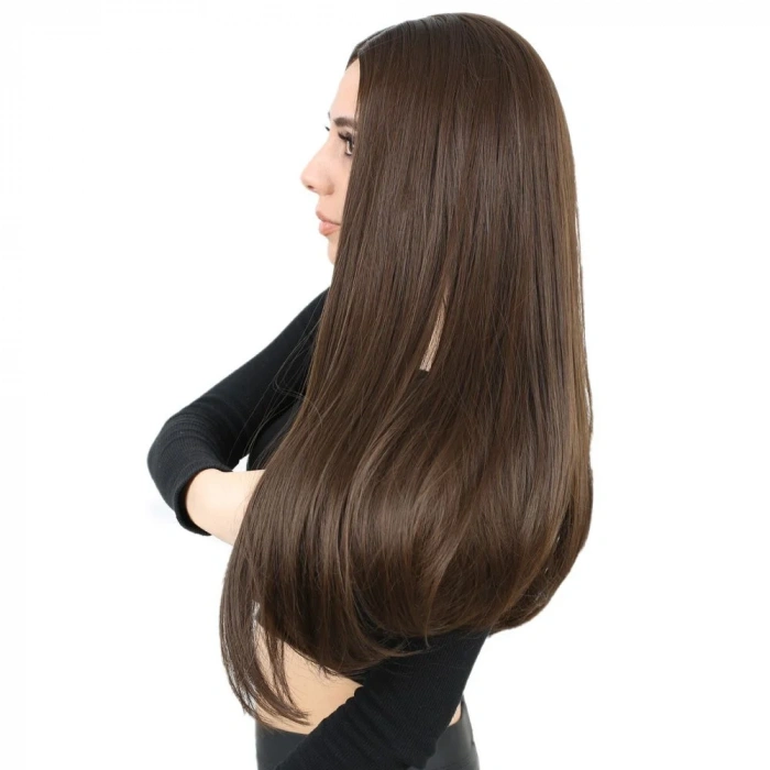 Fiber Sentetik Uzun Düz Peruk - Açık Kahve