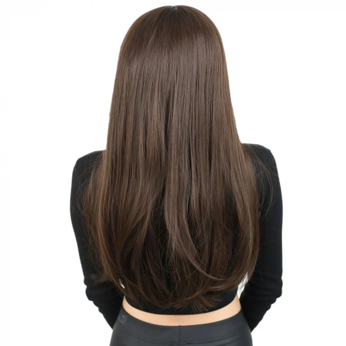 Fiber Sentetik Uzun Düz Peruk - Açık Kahve