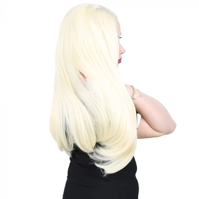 Fiber Sentetik Uzun Düz Peruk - Açık Platin