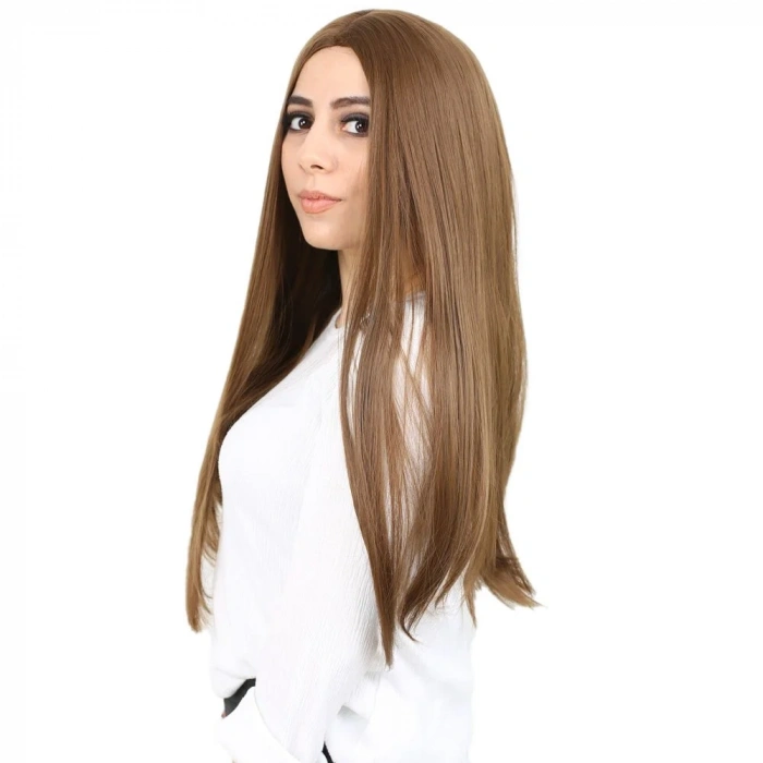 Fiber Sentetik Uzun Düz Peruk - Kumral
