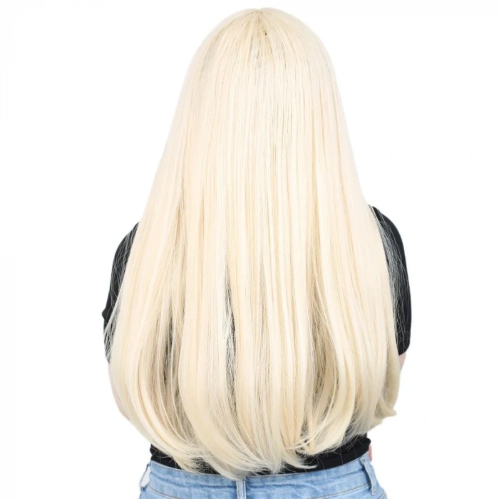 Fiber Sentetik Uzun Düz Peruk - Platin