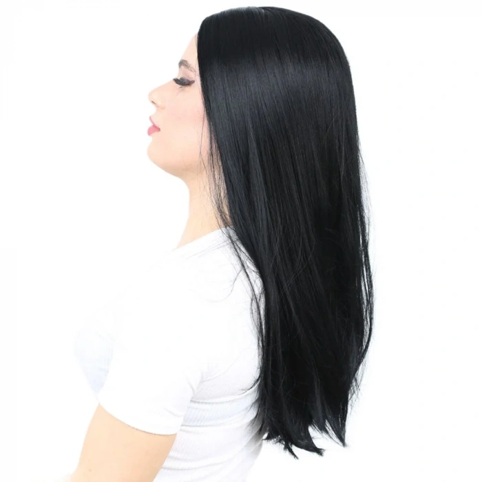 Fiber Sentetik Uzun Düz Peruk - Siyah
