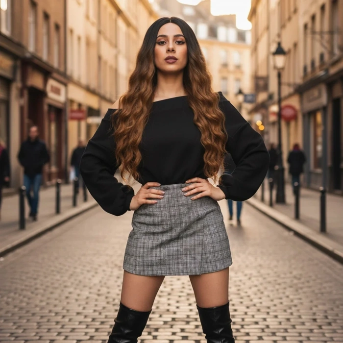 Fiber Sentetik Uzun Su Dalgası Peruk - Siyah / Karamel Ombreli