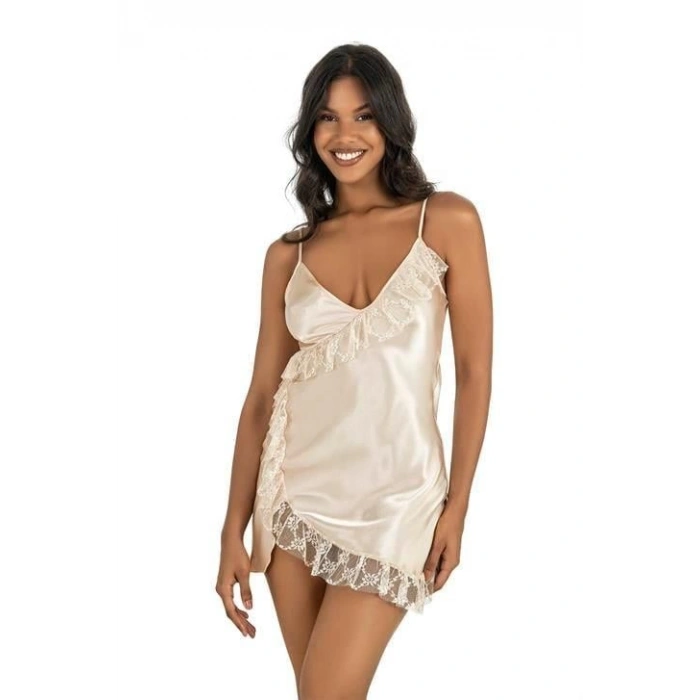 Fildişi Kısa Saten Gecelik 8229