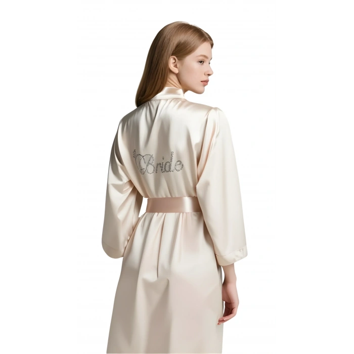 Fildişi Saten Bride Sabahlık Zarif Kadın Ev Giyim
