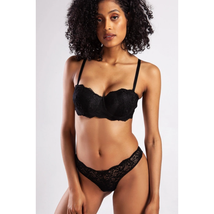 Gcolors Brazillian Külot, Kadın Dantelli Siyah Brezilyan Külot