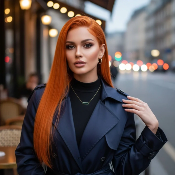 Gerçek Front Lace Tül Peruk - Düz - Canlı Bakır 70-75cm