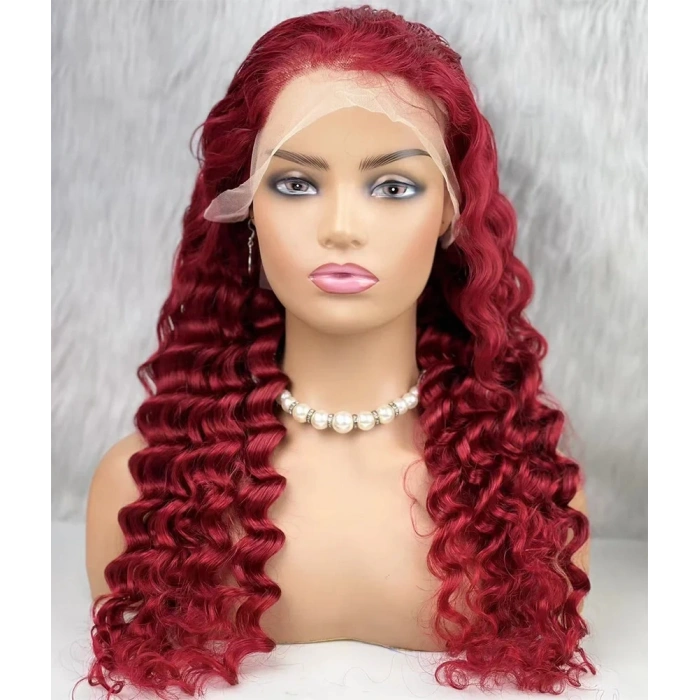 Gerçek Front Lace Tül Peruk - Yoğun Dalgalı - Kızıl 70-75cm