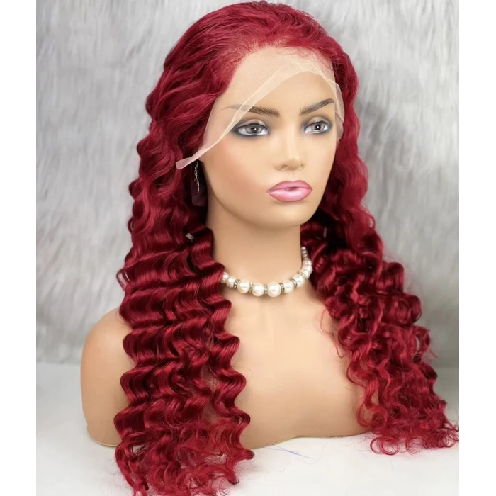 Gerçek Front Lace Tül Peruk - Yoğun Dalgalı - Kızıl 70-75cm