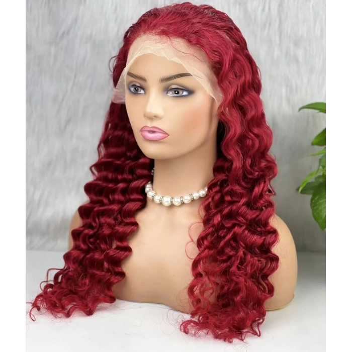 Gerçek Front Lace Tül Peruk - Yoğun Dalgalı - Kızıl 70-75cm