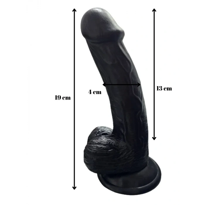 Gerçekçi Testisli Siyah Dildo 19 cm