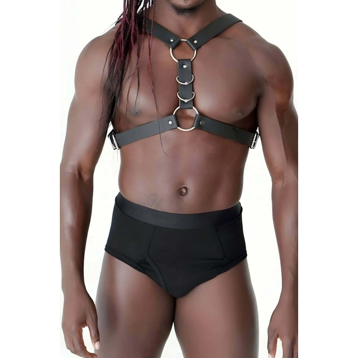 Göğüs Ve Halka Detaylı Erkek  Deri Harness - Brfm85