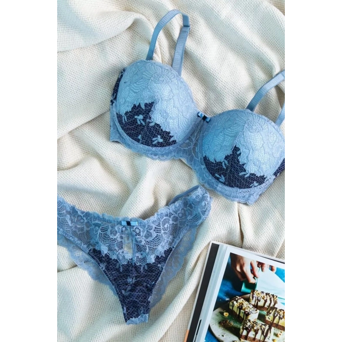 Golshan Gilda Mini Slip, Kadın Dantelli Mavi Külot
