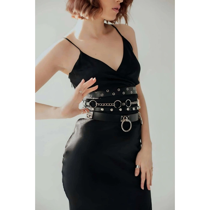 Halka Ve Zincir Detaylı Şık Deri Kemer - Brf825