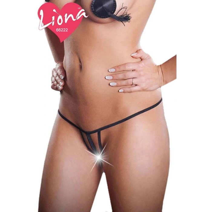 İpli Bayan Siyah Seksi Tanga