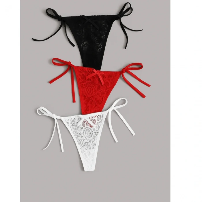 Kadın 3lü Dantelli Yandan Bağlamalı Seksi Tanga BC0054