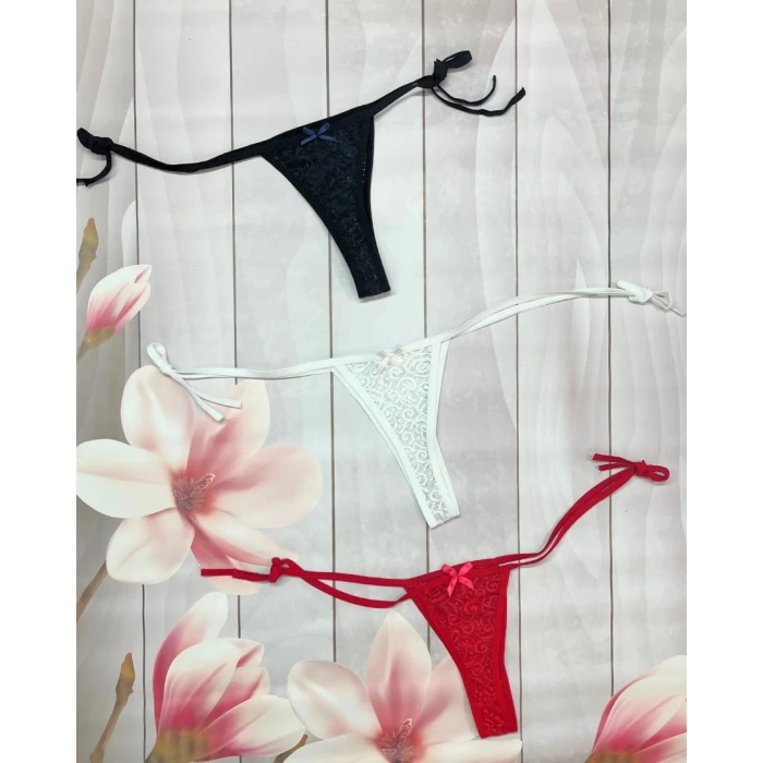 Kadın 3lü Dantelli Yandan Bağlamalı Seksi Tanga BC0054