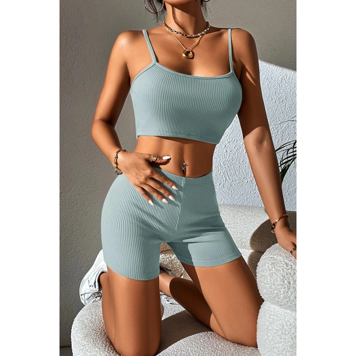 Kadın Açık Mavi Şortlu Kaşkorse Gecelik Takım