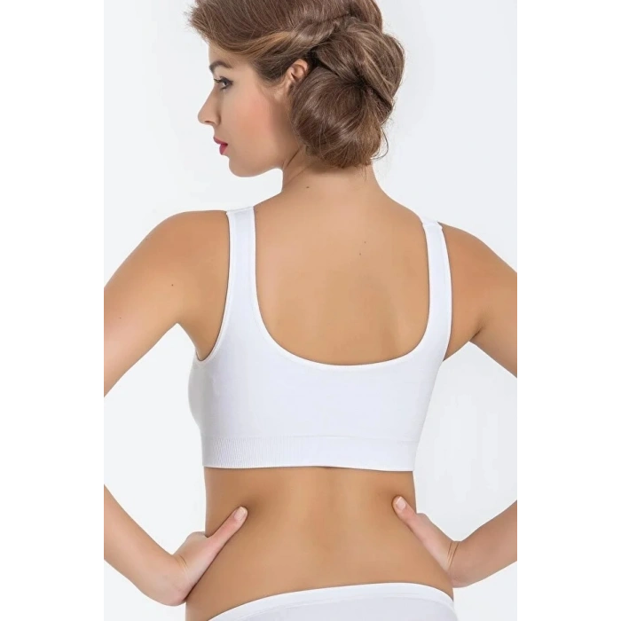 Kadın Beyaz Kalın Askılı Çıkarılabilir Pedli Örme Seamless Dikişsiz Basic Büstiyer