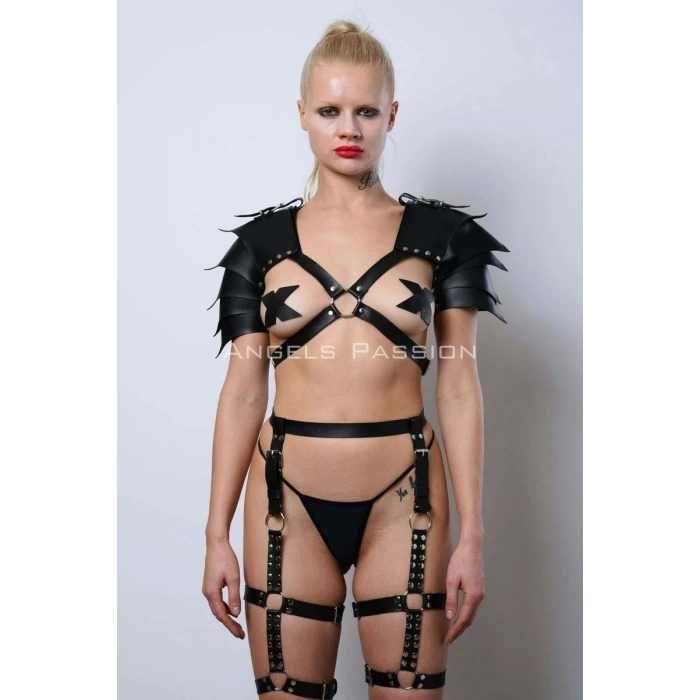Kadın Gladyatör Cosplay Kostüm, Deri Jartiyer Harness Takım - APFT1345