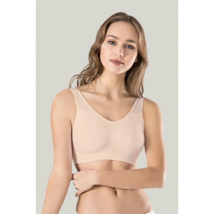 Kadın Gri Kalın Askılı Çıkarılabilir Pedli Örme Seamless Dikişsiz Basic Büstiyer