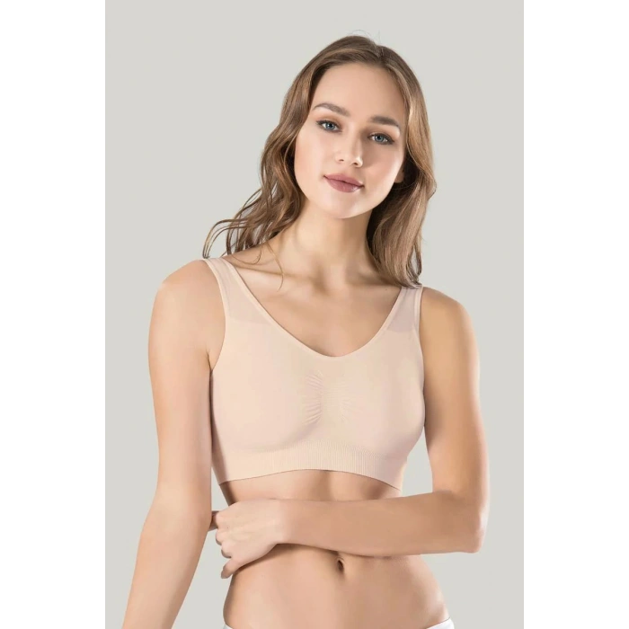 Kadın Gri Kalın Askılı Çıkarılabilir Pedli Örme Seamless Dikişsiz Basic Büstiyer
