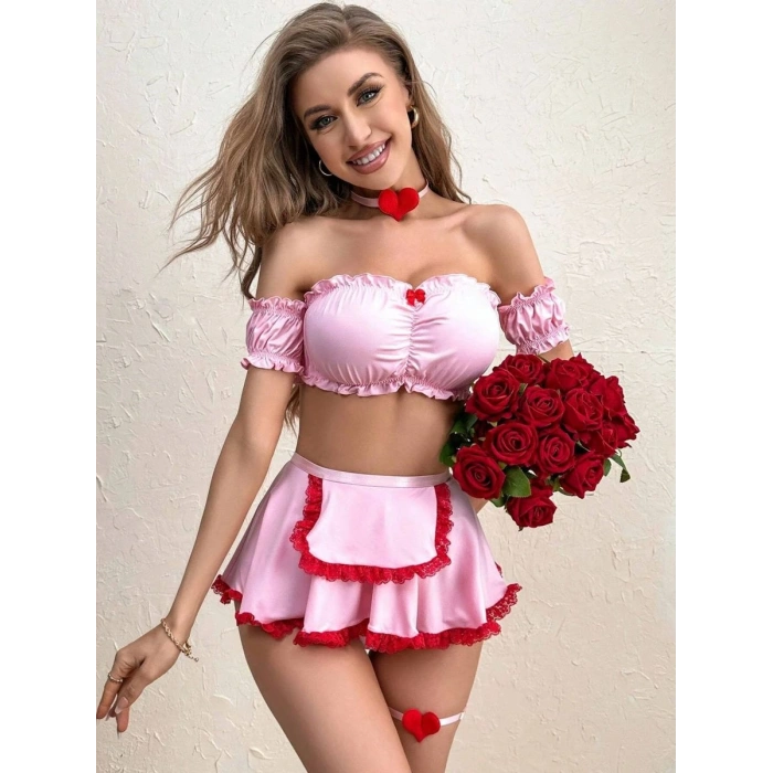 Kadın Pembe Etekli Zarif Fantezi Kostüm Özel Tasarım