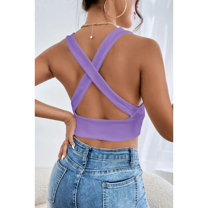 Kadın Siyah Çapraz Sırt Detaylı Şık Crop Top Büstiyer