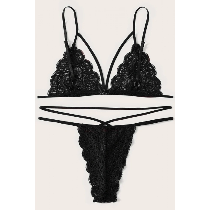 Kadın Siyah Dantel Sütyen Külot Takımı